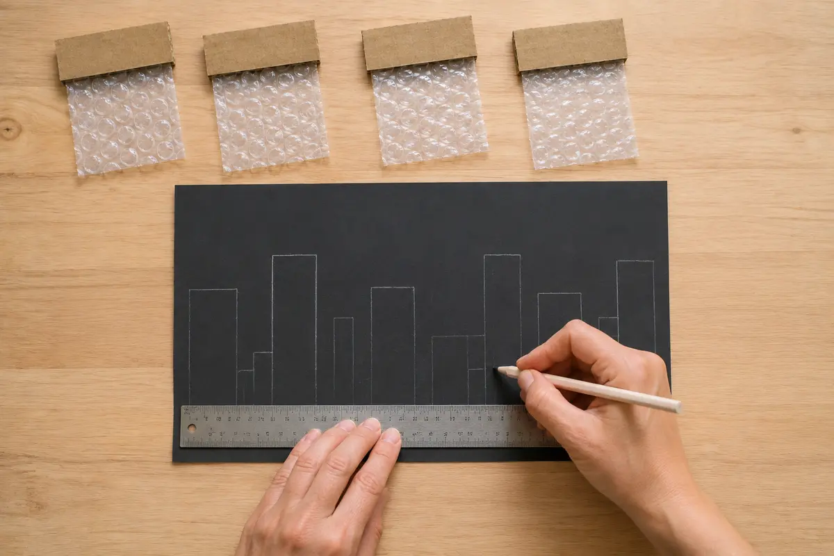 Étape 2 — repères de bâtiments sur papier noir