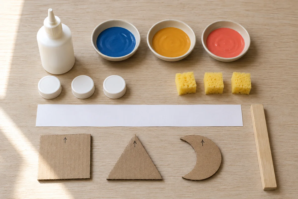 Étape 1 : formes nettes avec flèche au dos pendant la fabrication de frise géométrique imprimée.