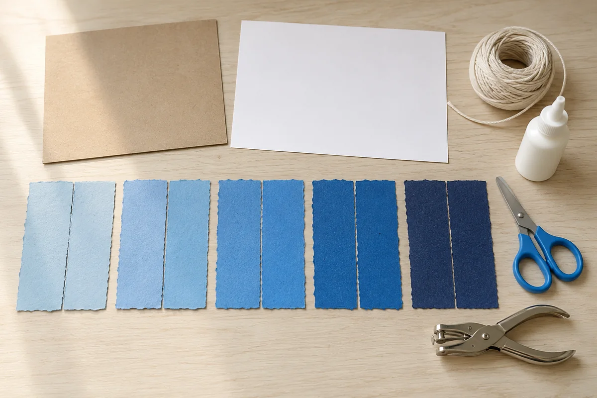 Étape 1 : cinq paires du clair au foncé pendant la fabrication de mobile pluie de printemps.