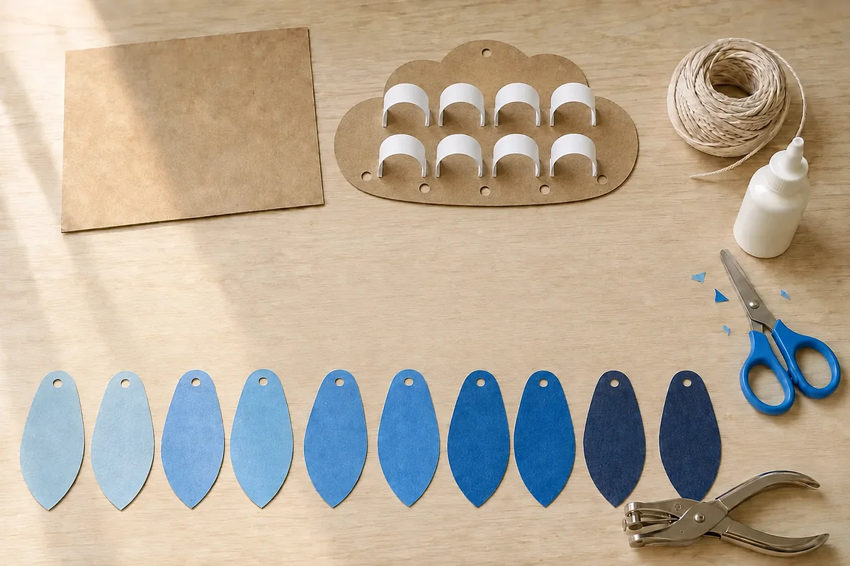 Étape 3 : nuage à huit boucles et trous libres pendant la fabrication de mobile pluie de printemps.