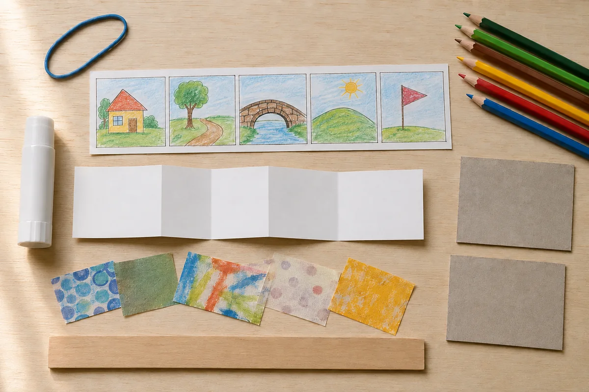 Étape 2 : plis alternés de largeur égale pendant la fabrication de carnet-paysage accordéon.