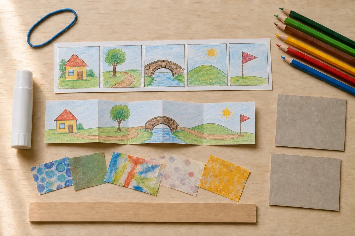 Étape 3 : panorama sans rupture aux charnières pendant la fabrication de carnet-paysage accordéon.