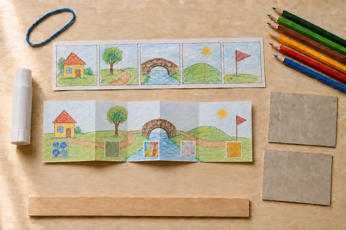 Étape 4 : images contenues dans chaque volet pendant la fabrication de carnet-paysage accordéon.