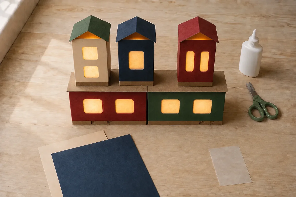 Village de Noël modulaire en boîtes avec maisons empilables