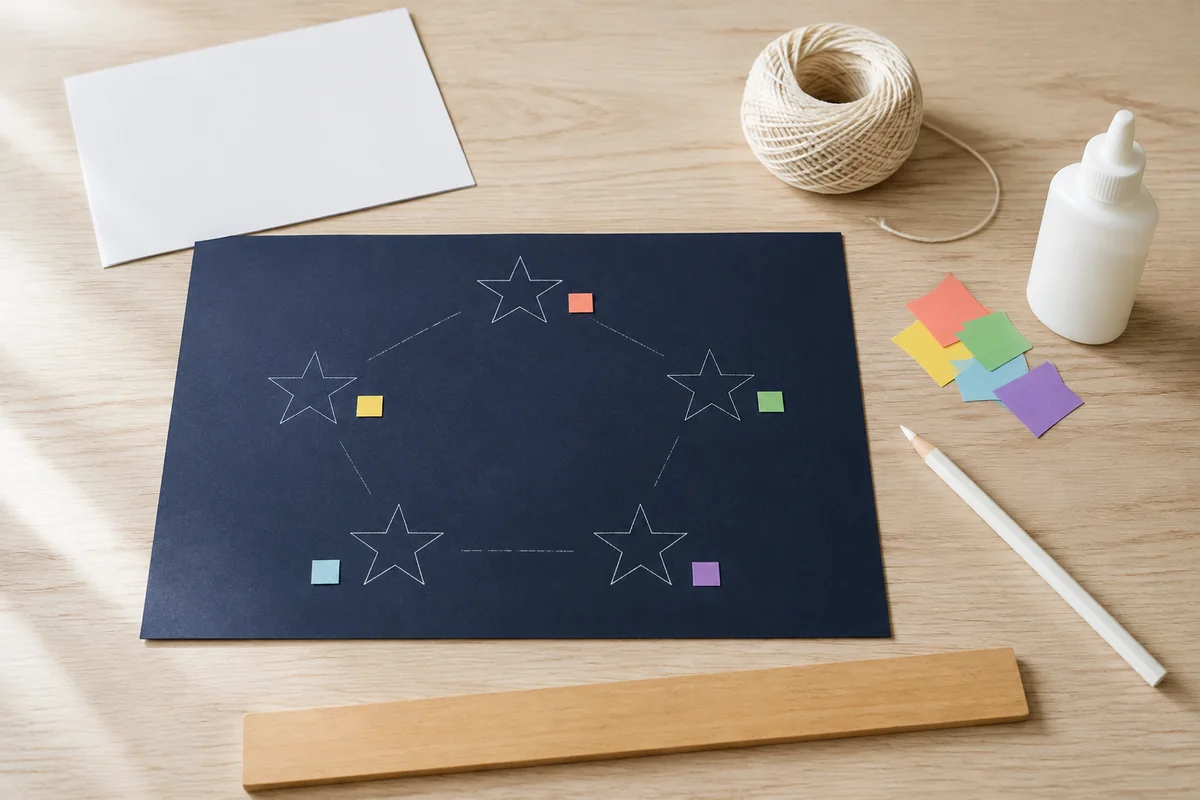 Étape 1 : schéma avec une étoile nommée par personne, pour « Cadre constellation de ma famille ».