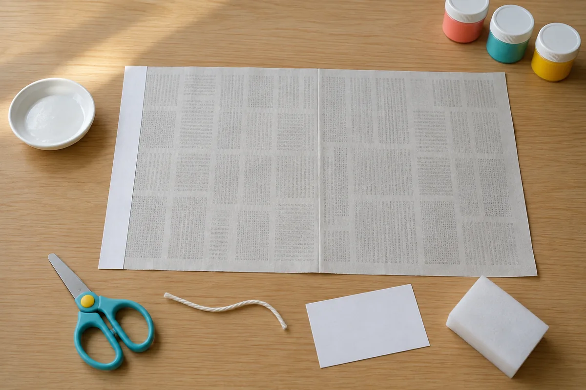 Étape 1 : grand rectangle renforcé autour de la bouche, pour « Koinobori japonais en papier journal ».