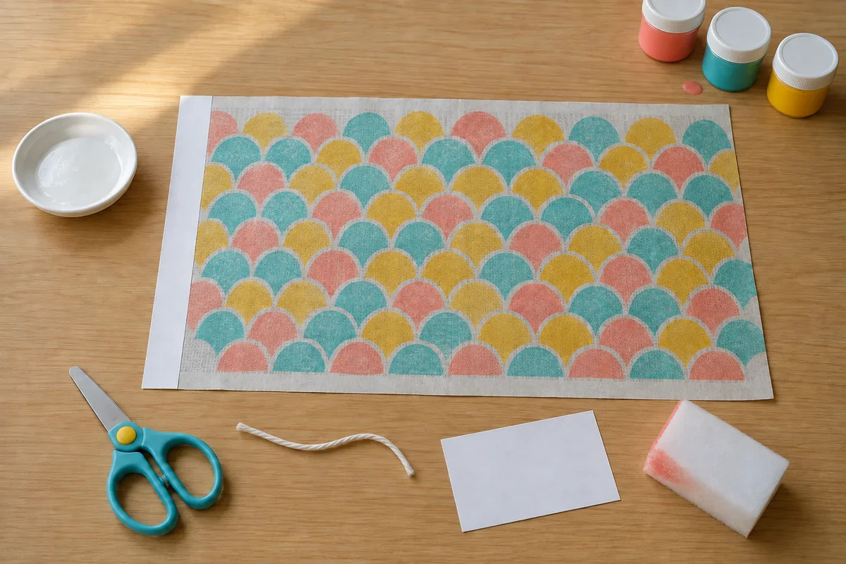 Étape 2 : écailles en quinconce et peinture légère, pour « Koinobori japonais en papier journal ».