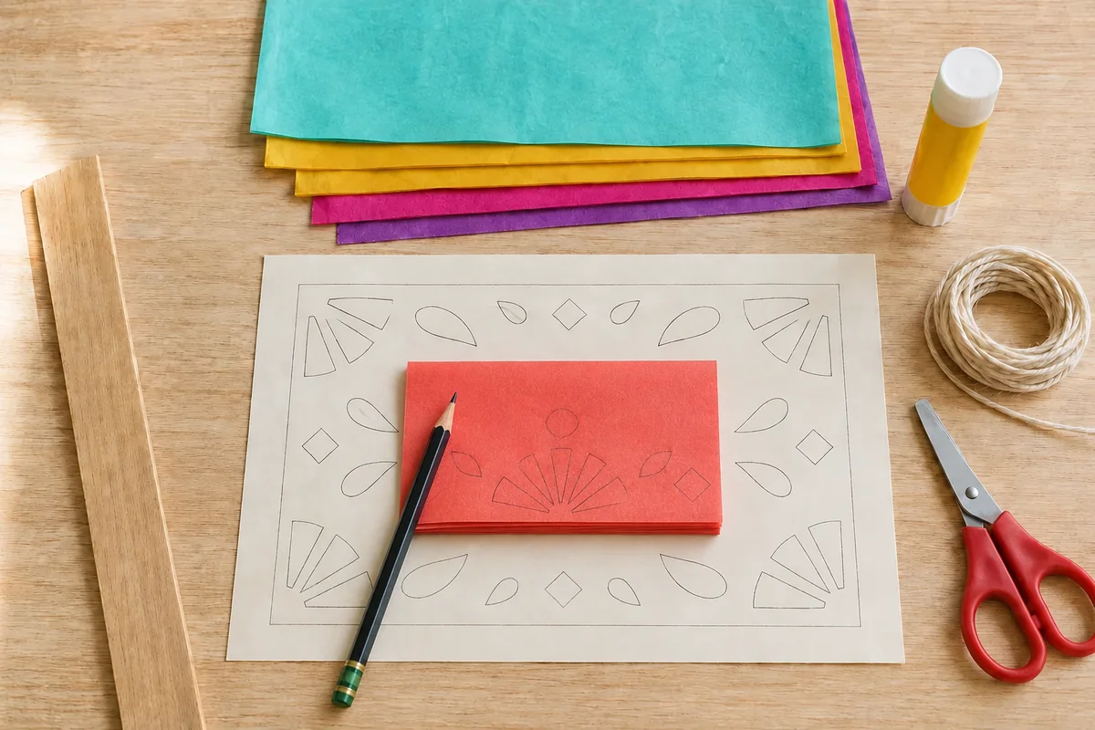 Étape 3 : zones de coupe éloignées des arêtes porteuses, pour « Papel picado mexicain simplifié ».