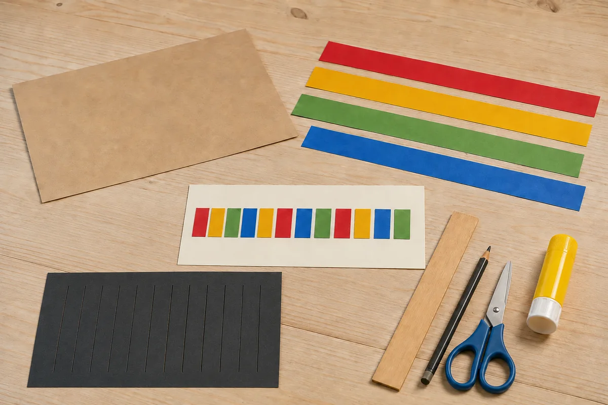 Étape 2 : fentes parallèles arrêtées avant les quatre bords, pour « Tissage papier inspiré du kente ghanéen ».
