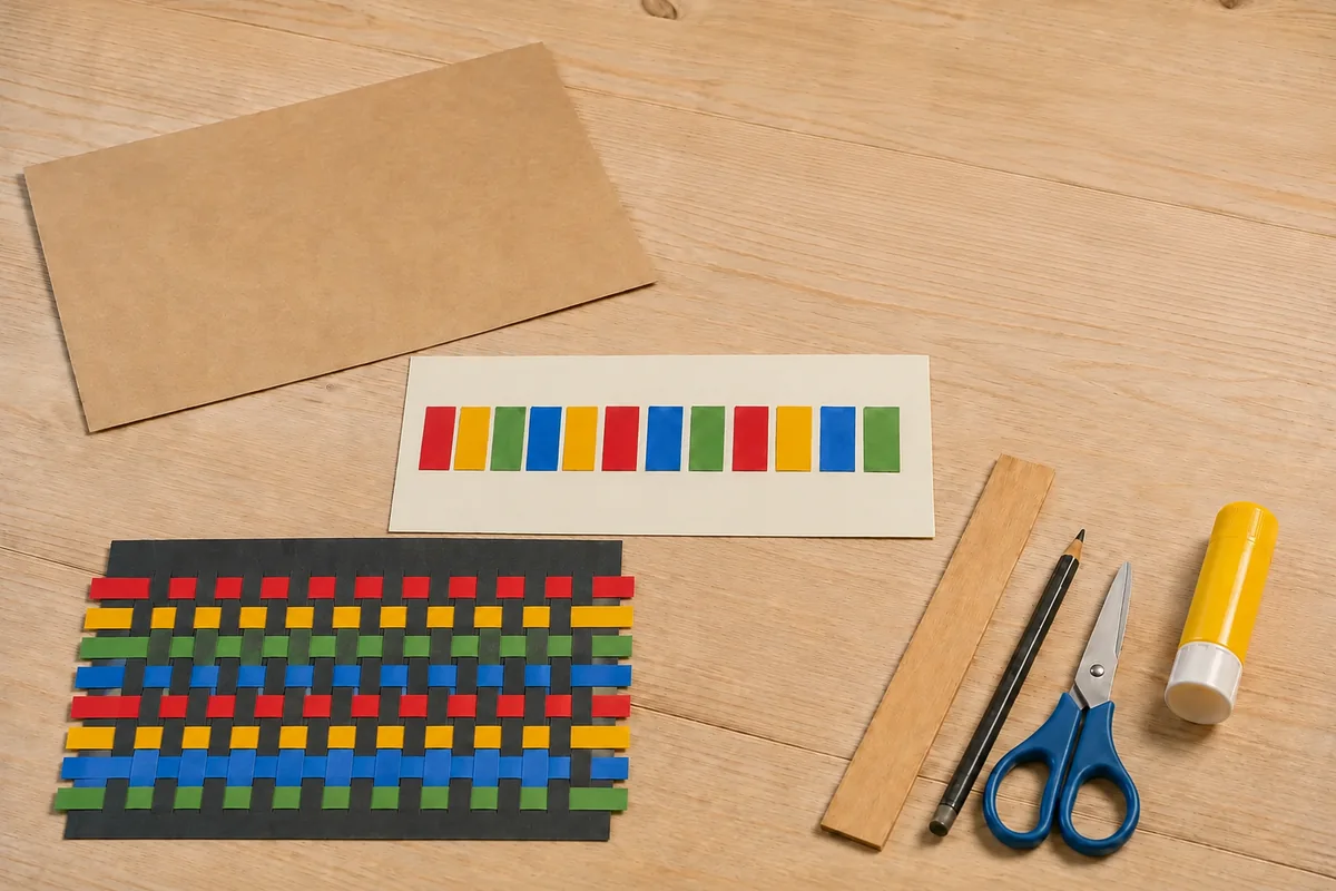 Étape 4 : motif dense sans deux passages identiques consécutifs, pour « Tissage papier inspiré du kente ghanéen ».
