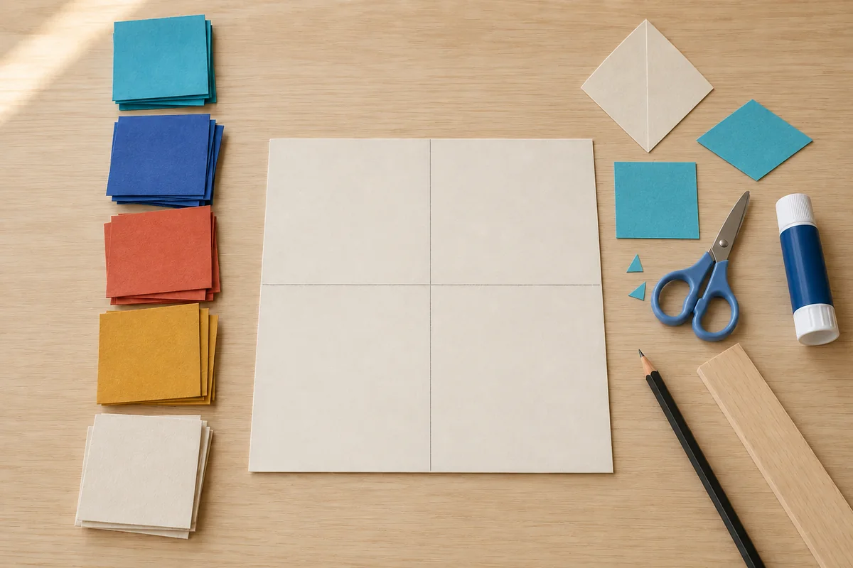 Étape 2 : module précis obtenu par pliage du gabarit, pour « Mosaïque zellige en papier découpé ».