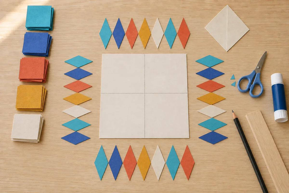 Étape 3 : familles de pièces triées par orientation, pour « Mosaïque zellige en papier découpé ».