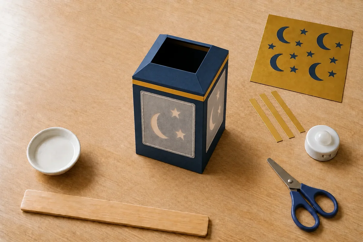 Étape 4 : lanterne verticale avec sommet ouvert et stable, pour « Lanterne de Ramadan lune et étoiles en papier avec LED ».