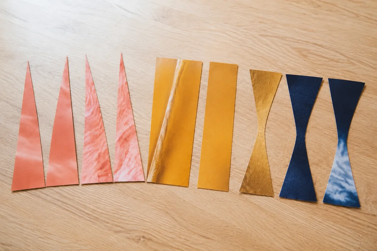 Étape 2 : triangles rectangles et sabliers réguliers, pour « Bracelet de perles en papier de magazine ».