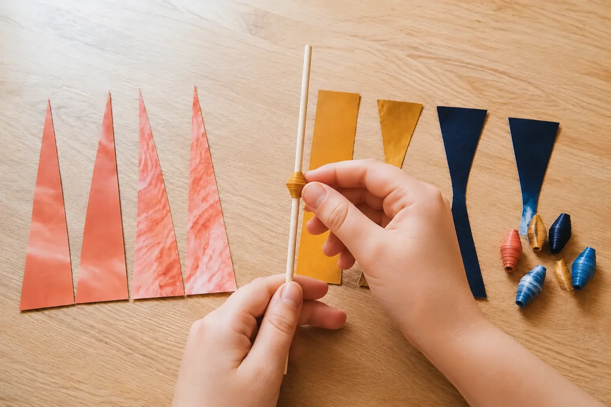Étape 3 : perles serrées centrées autour de la paille, pour « Bracelet de perles en papier de magazine ».