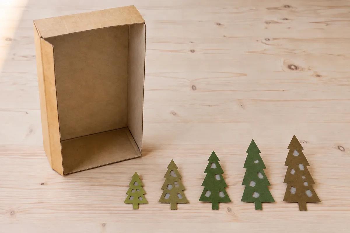 Étape 3 : petites trouées de calque dans les feuillages, pour « Book nook forêt dans une boîte de céréales ».