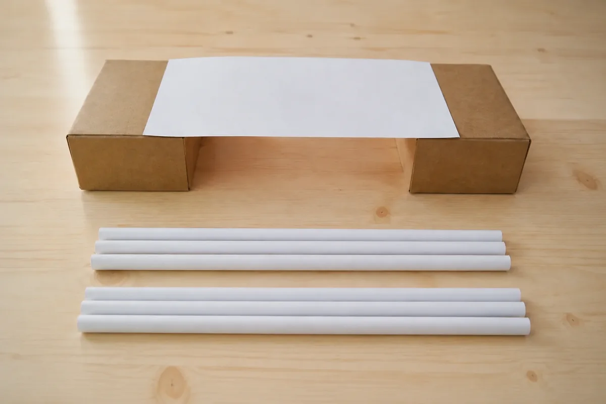 Étape 2 : six tubes serrés de longueur égale, pour « Construire un pont solide avec des tubes de papier roulé ».