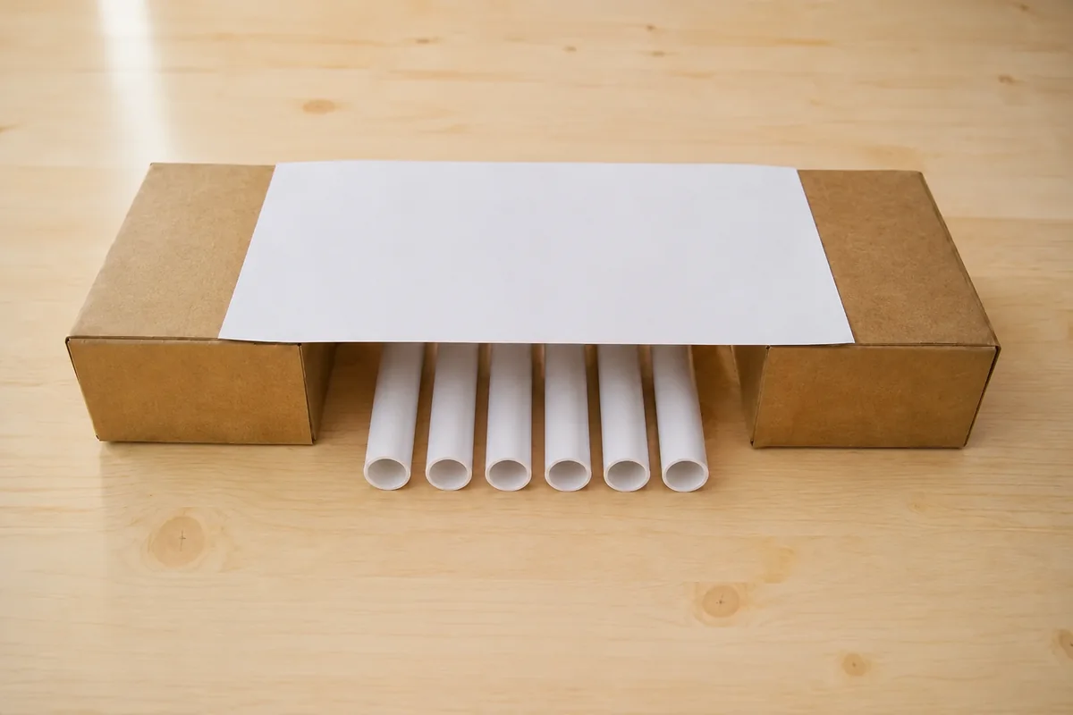 Étape 3 : tubes parallèles fixés sous un second tablier, pour « Construire un pont solide avec des tubes de papier roulé ».