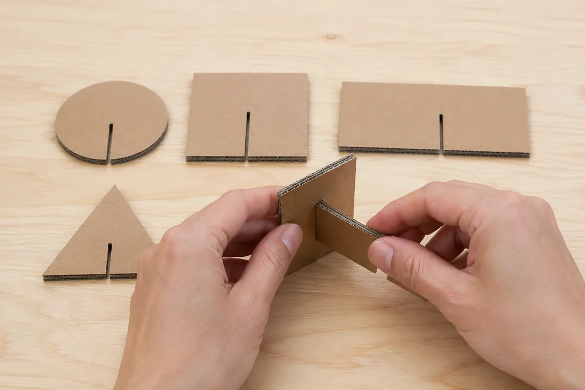 Étape 2 : formes standardisées portant des crans alignés, pour « Créer un kit de construction en carton emboîtable sans colle ».