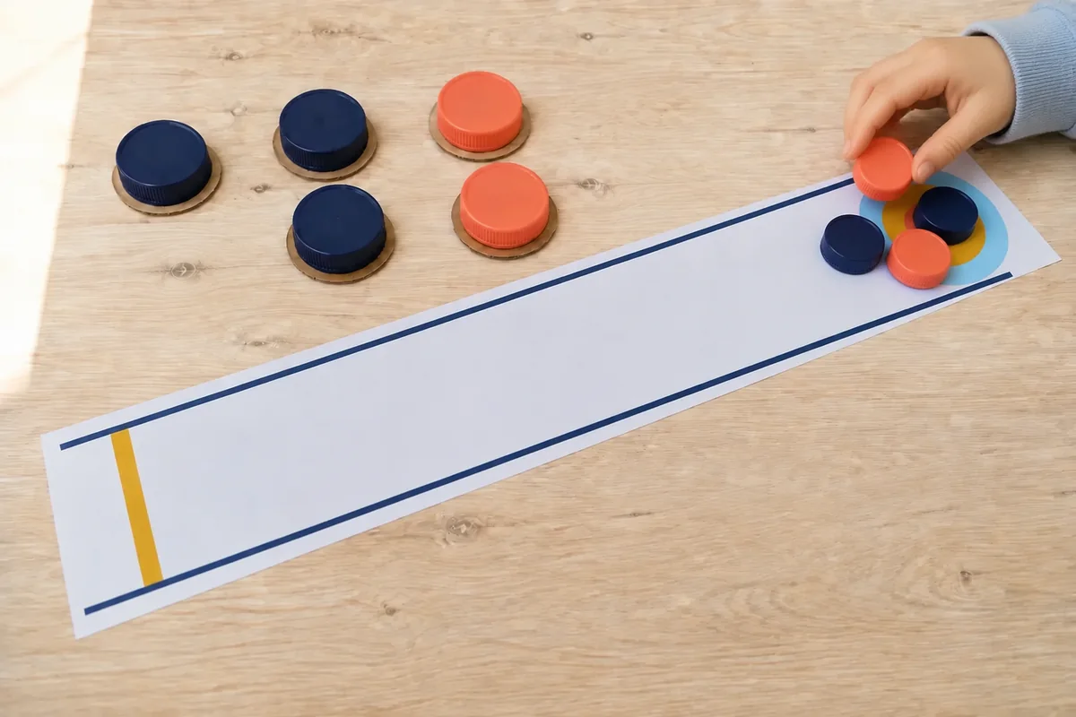 Créer un jeu de curling de table avec de grands bouchons de lait