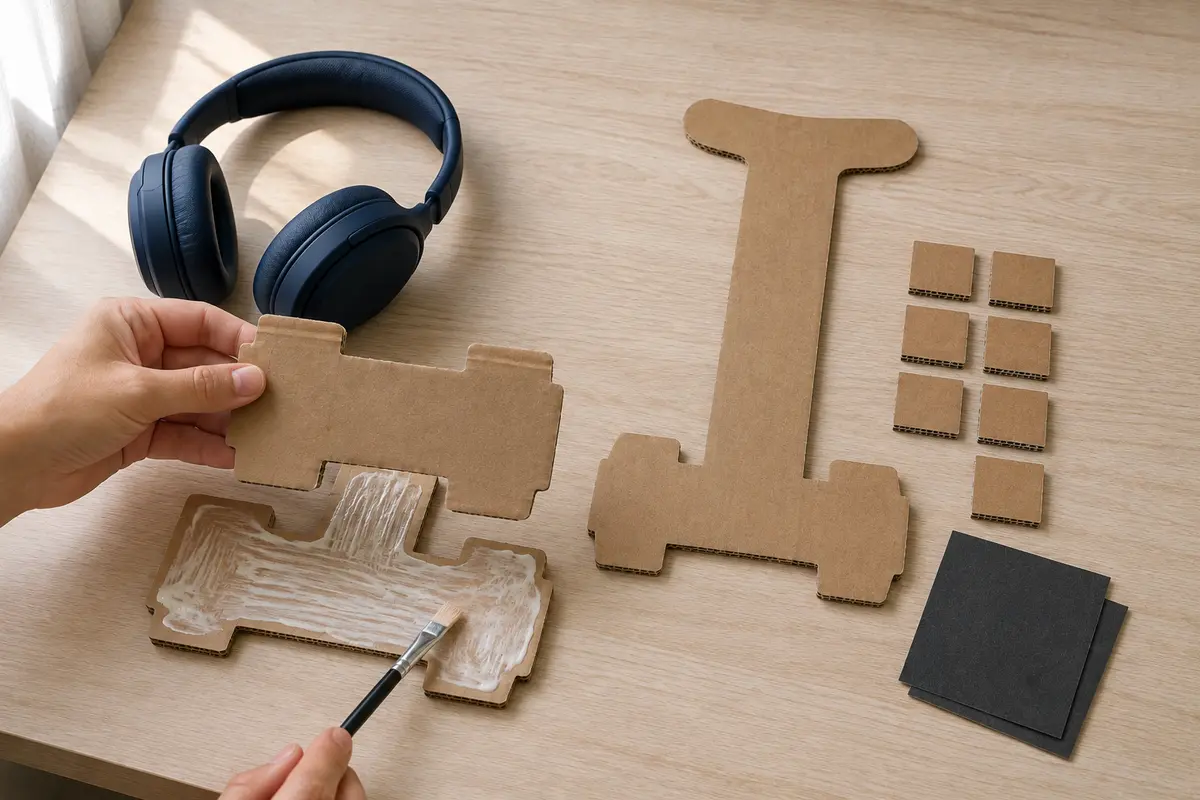 Étape 2 : base double en croix aux coins réguliers, pour « Créer un support de casque audio en carton renforcé ».