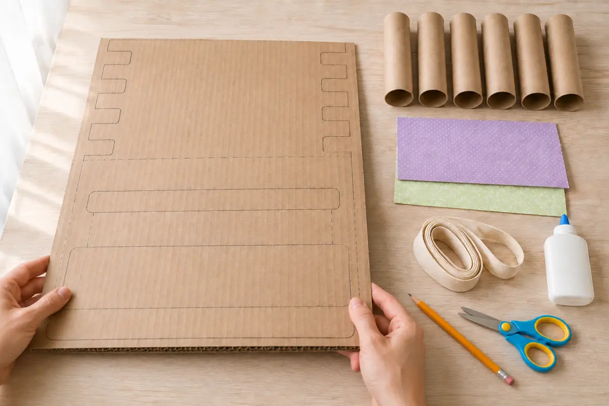 Étape 2 : deux couches de carton croisées et plates, pour « Fabriquer un organisateur mural pour colliers et bracelets ».