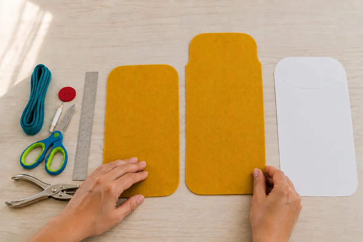 Étape 2 : deux couches de feutrine parfaitement alignées, pour « Créer une trousse en feutrine sans couture avec un laçage ».