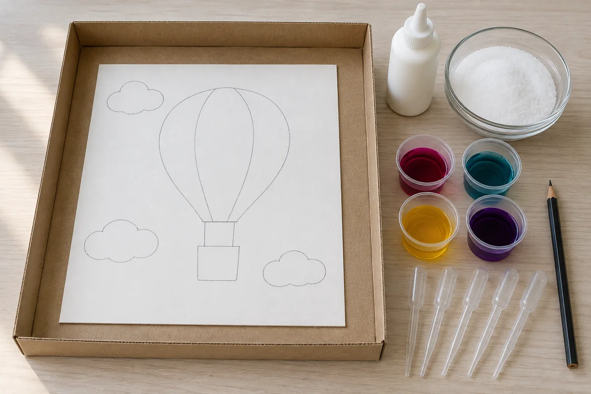 Étape 1 : dessin simple sans croisements serrés, pour « Peindre un tableau en relief avec du sel et de la colle ».