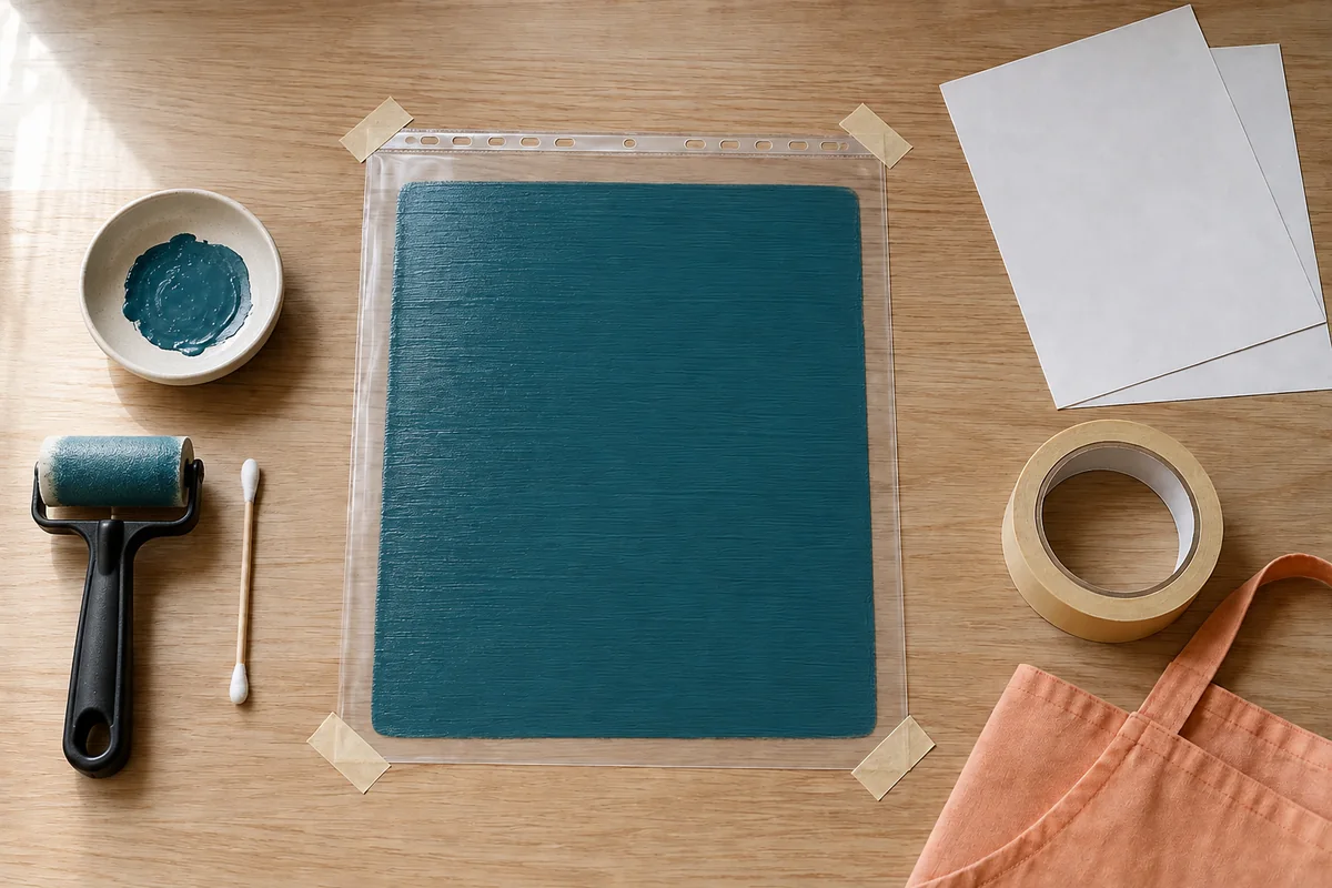 Étape 2 : couche mince uniforme sans flaque, pour « Réaliser un monotype propre sur une pochette transparente ».