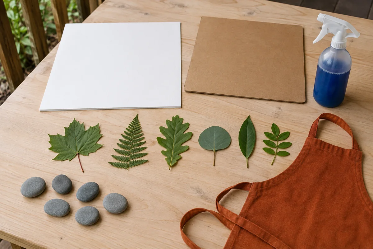 Étape 1 : feuilles variées sèches et presque plates, pour « Imprimer des silhouettes de feuilles au vaporisateur ».