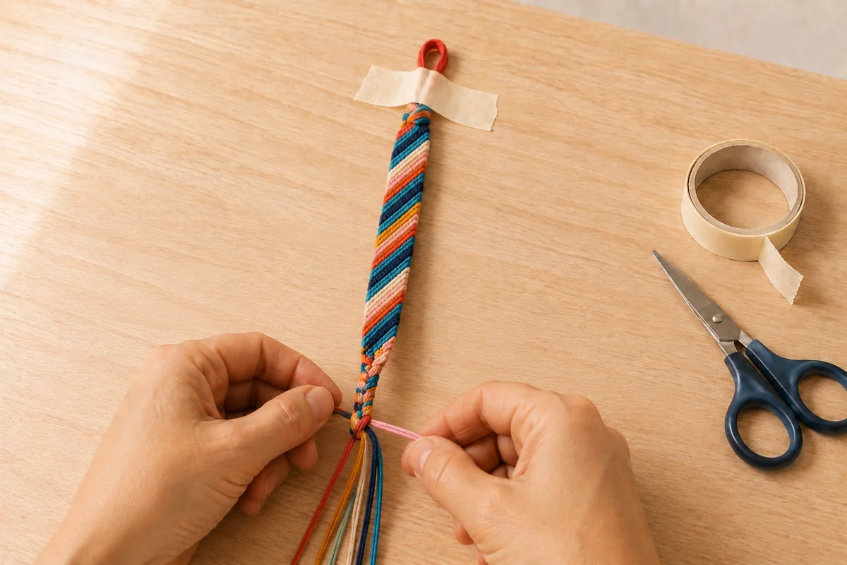 Étape 4 de bracelet brésilien : terminer le motif et tresser les liens