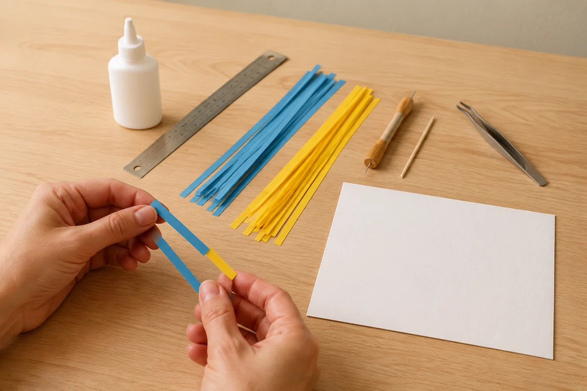 Étape 1 de quilling enfant : préparer les bandes et la carte