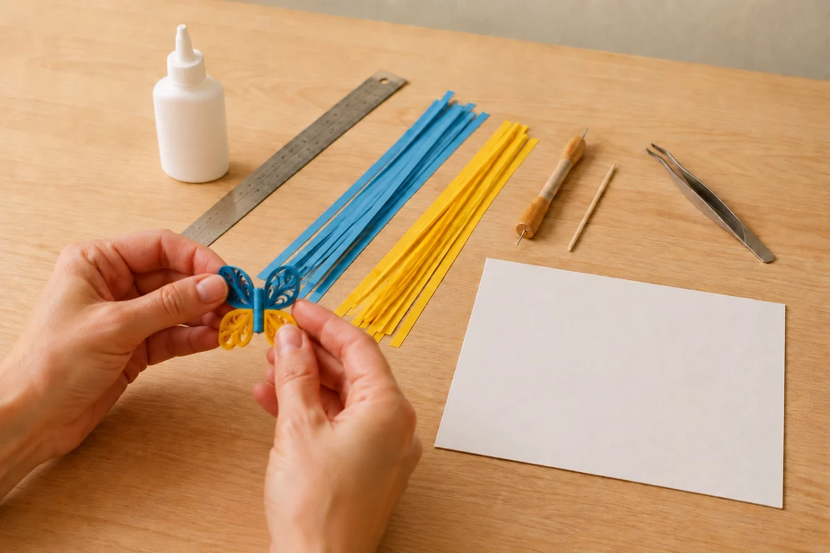 Étape 3 de quilling enfant : pincer les ailes