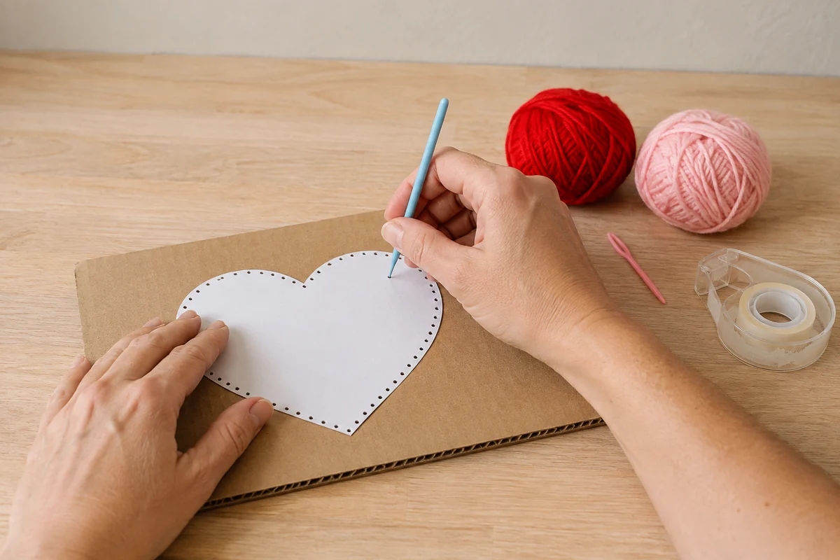 Étape 1 de string art enfant sans clous : reporter et perforer le cœur