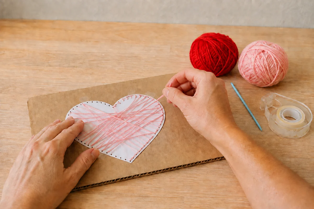 Étape 4 de string art enfant sans clous : densifier puis bloquer le fil