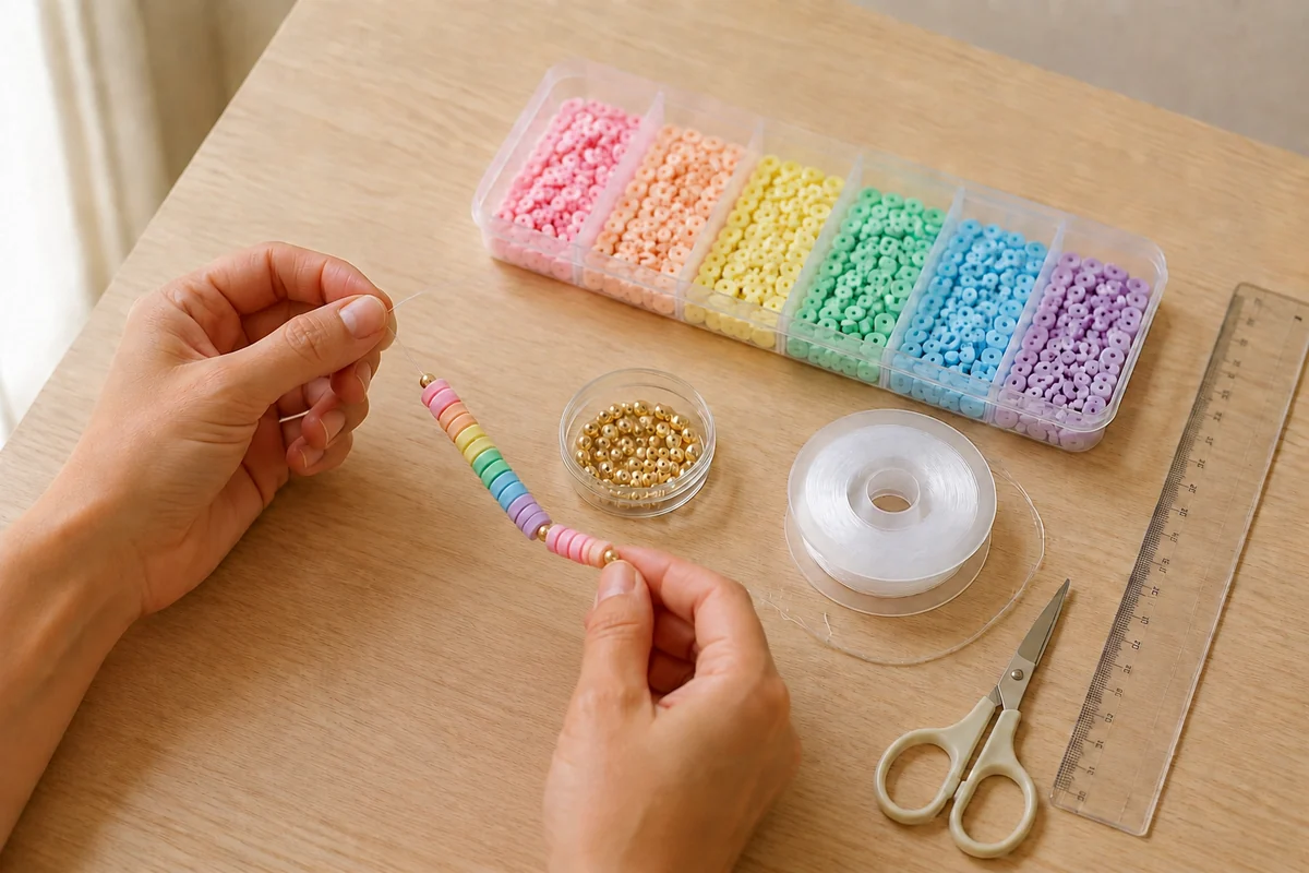 Étape 3 de bracelets en perles heishi : enfiler symétriquement