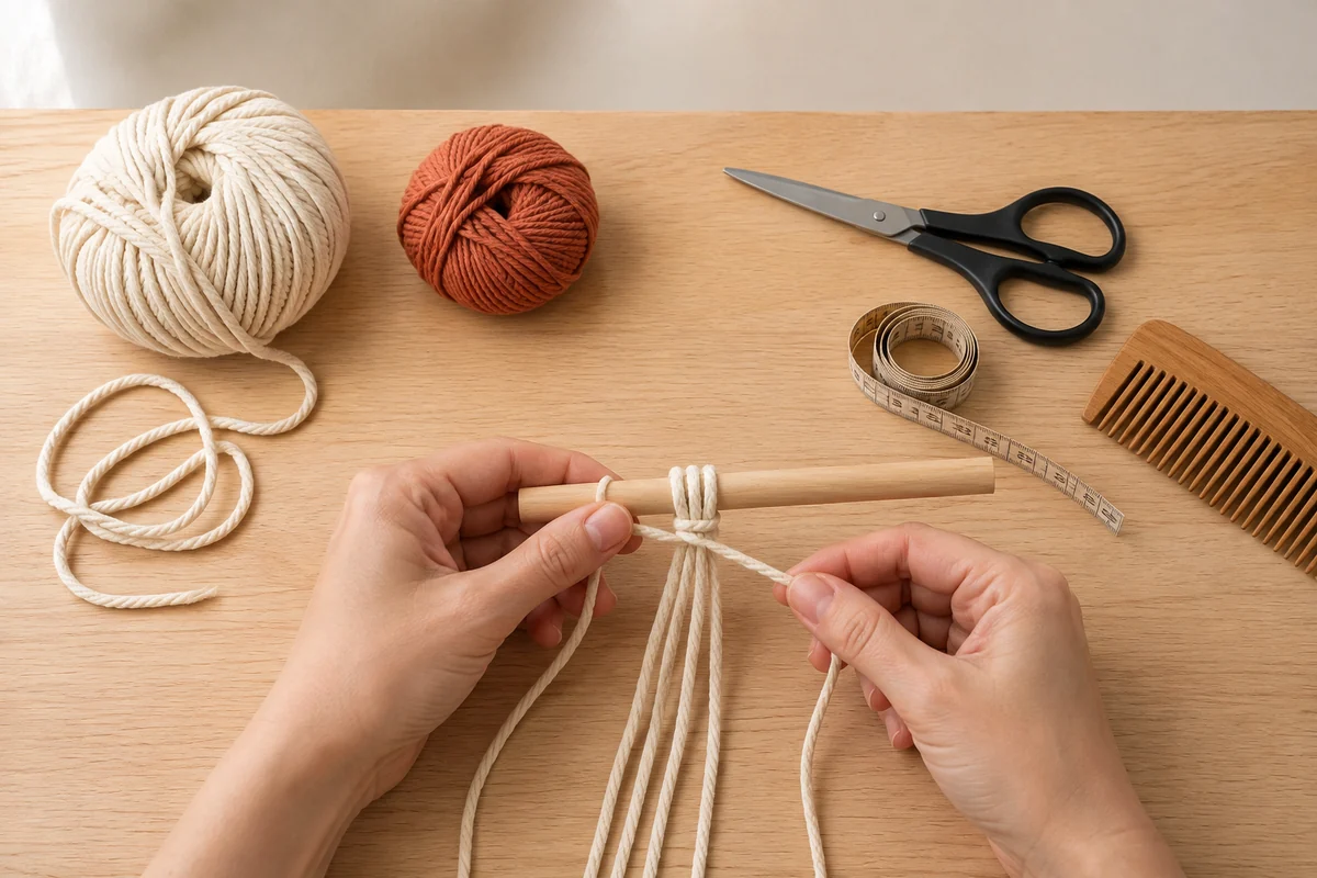Étape 1 de macramé enfant : couper et fixer les cordons