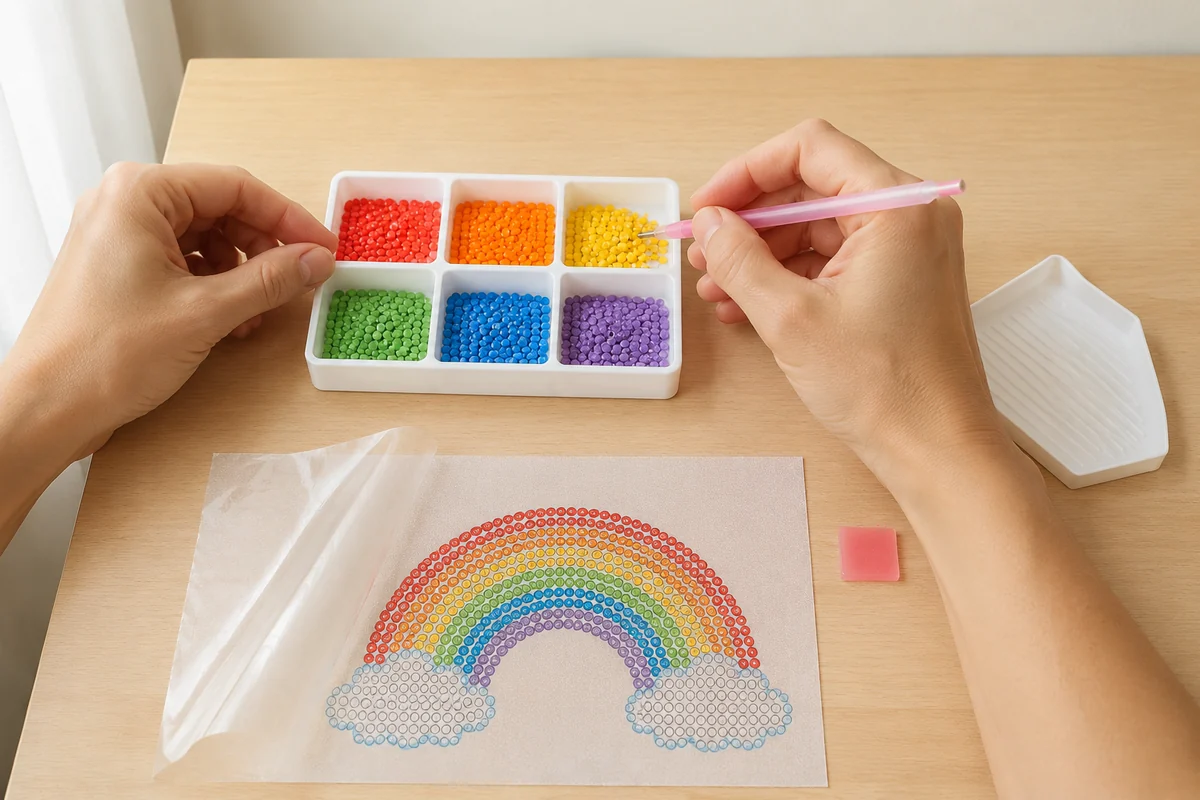 Étape 1 de diamond painting enfant : trier les strass