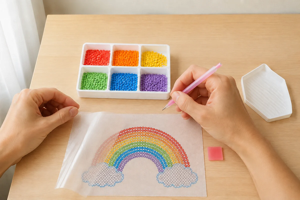 Étape 2 de diamond painting enfant : découvrir une petite zone