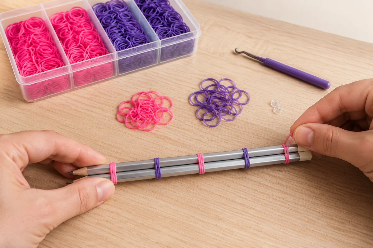 Étape 1 de bracelets élastiques loom : installer les premiers élastiques