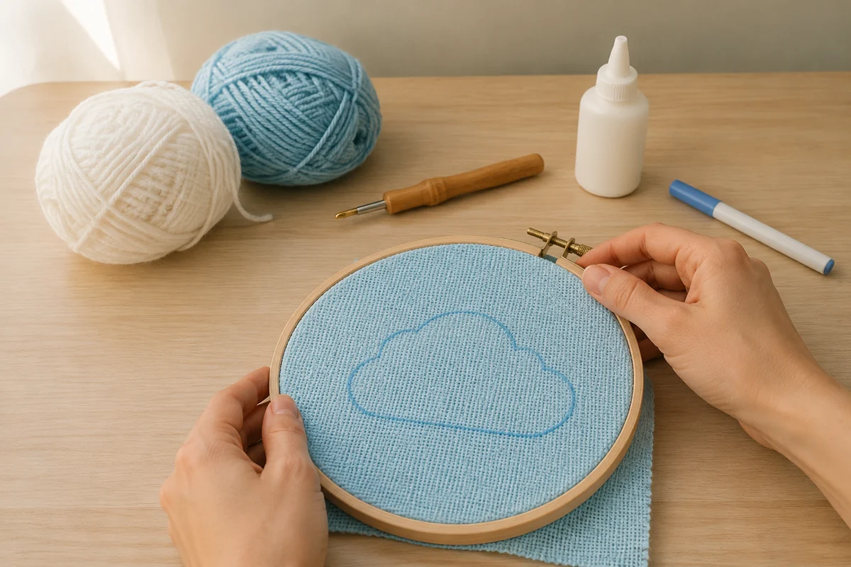 Étape 1 de punch needle enfant : tracer et tendre la toile