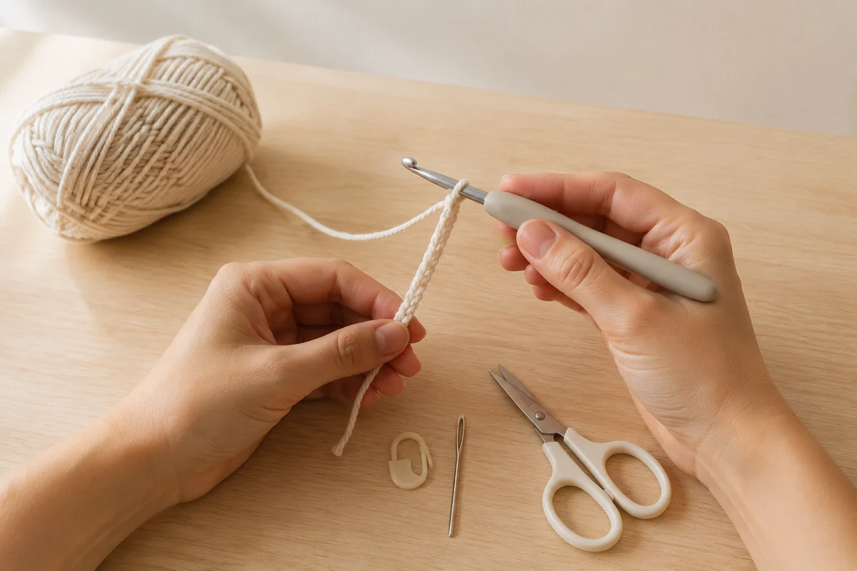 Étape 1 de crochet enfant débutant : tenir le crochet et faire la chaînette