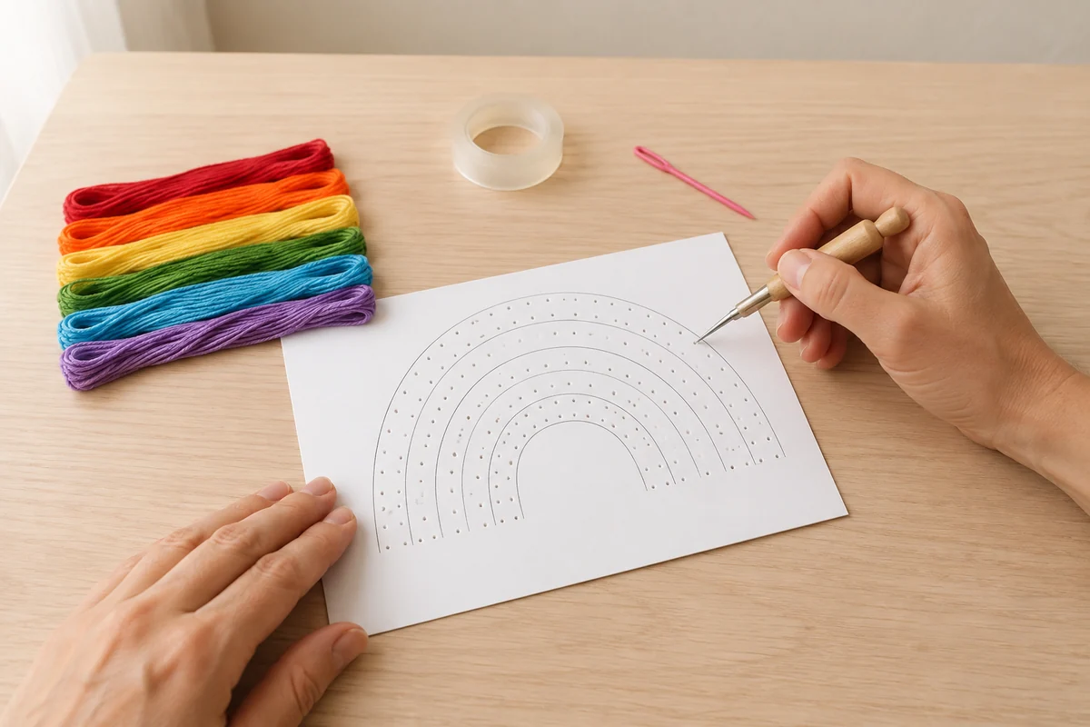 Étape 1 de broderie sur carton : tracer et perforer
