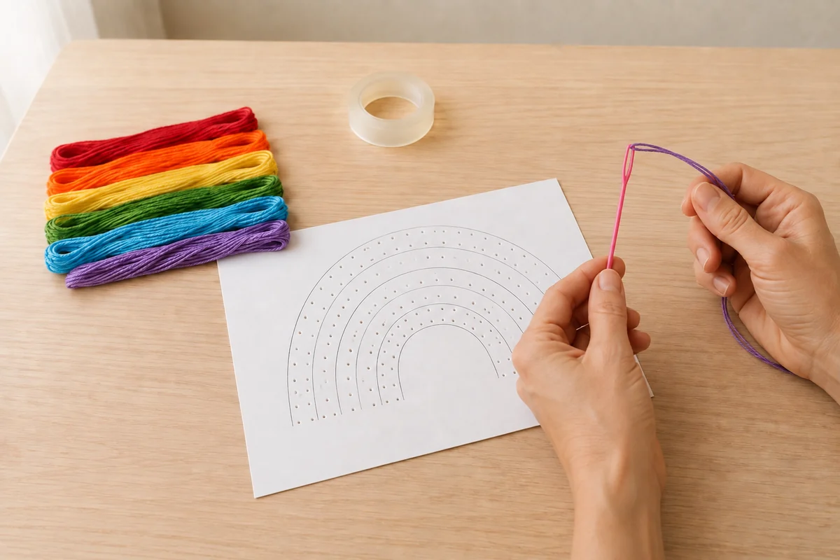 Étape 2 de broderie sur carton : préparer l’aiguille
