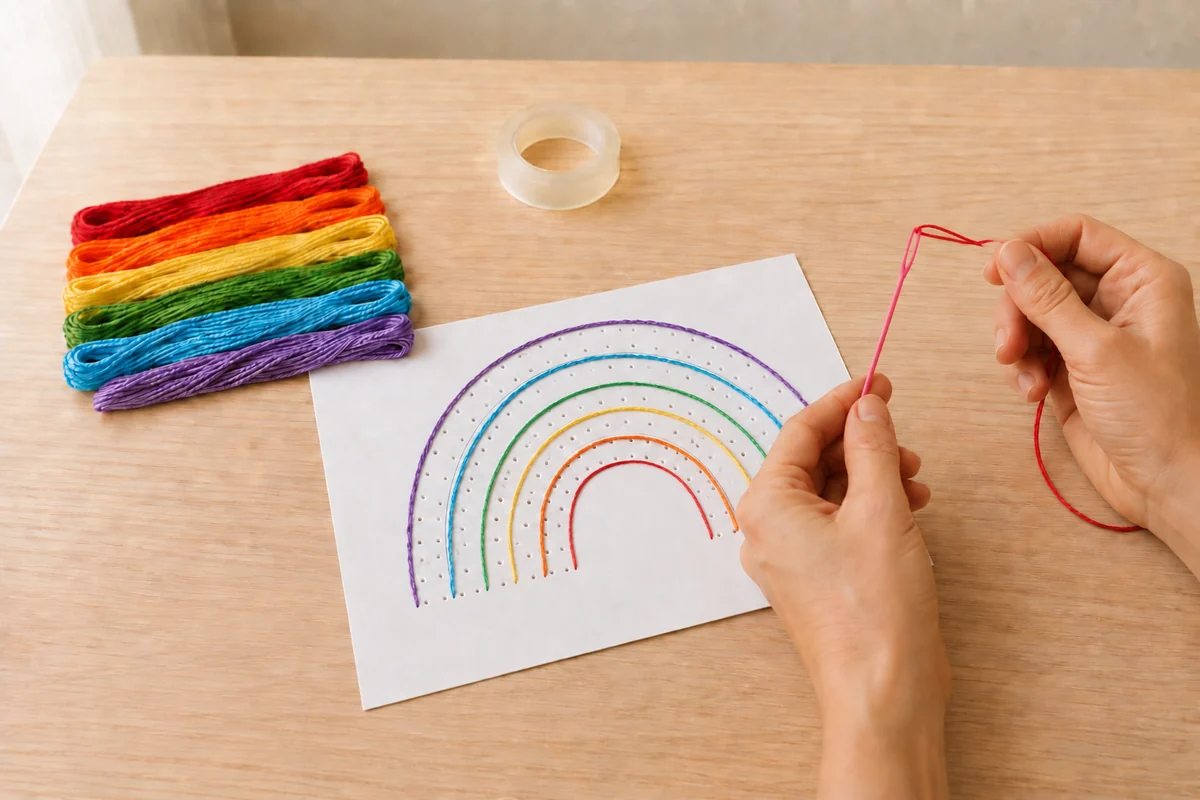 Étape 4 de broderie sur carton : compléter les couleurs