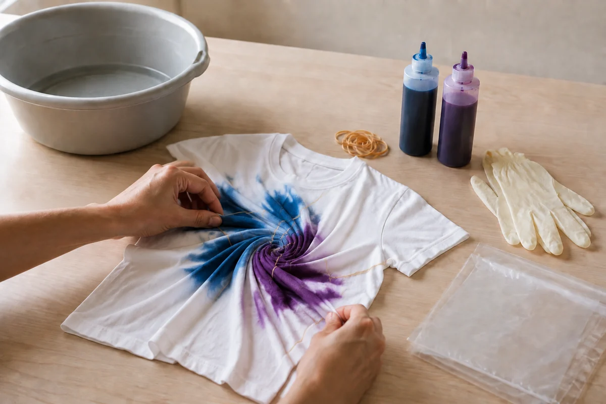 Étape 3 de tie and dye enfant : poser élastiques et couleurs