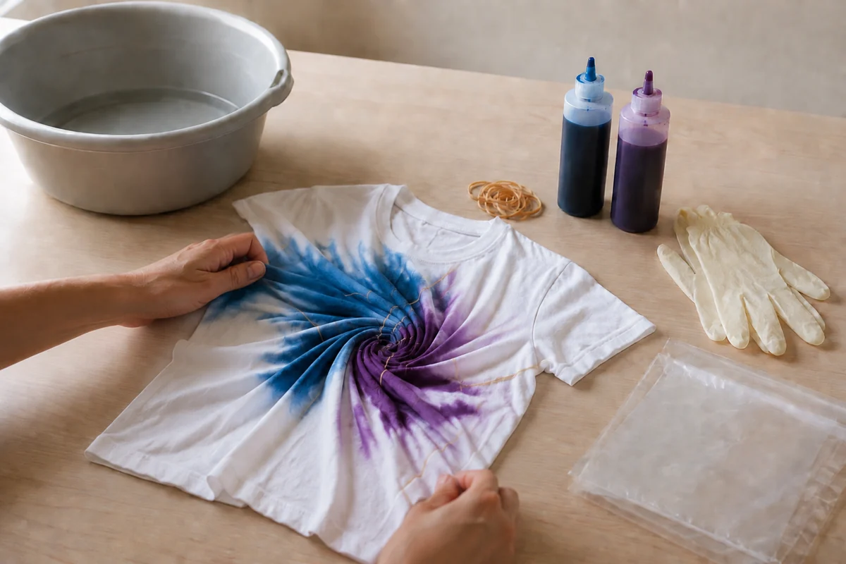 Étape 4 de tie and dye enfant : laisser fixer puis rincer
