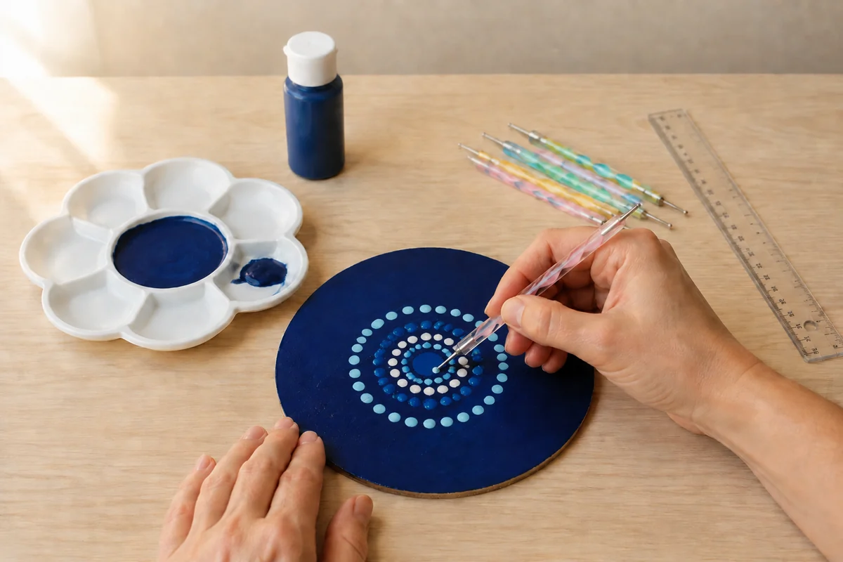 Étape 3 de dot painting enfant : poser les premiers cercles