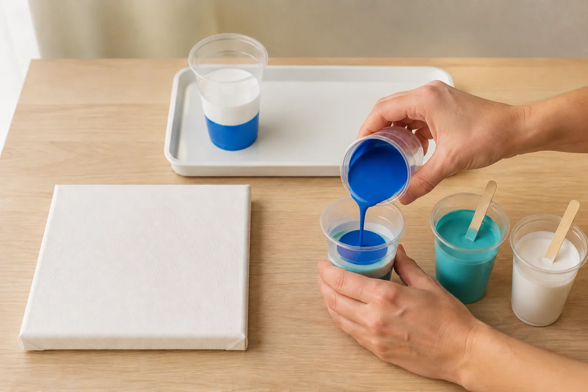 Étape 2 de pouring art enfant : verser dans un gobelet commun