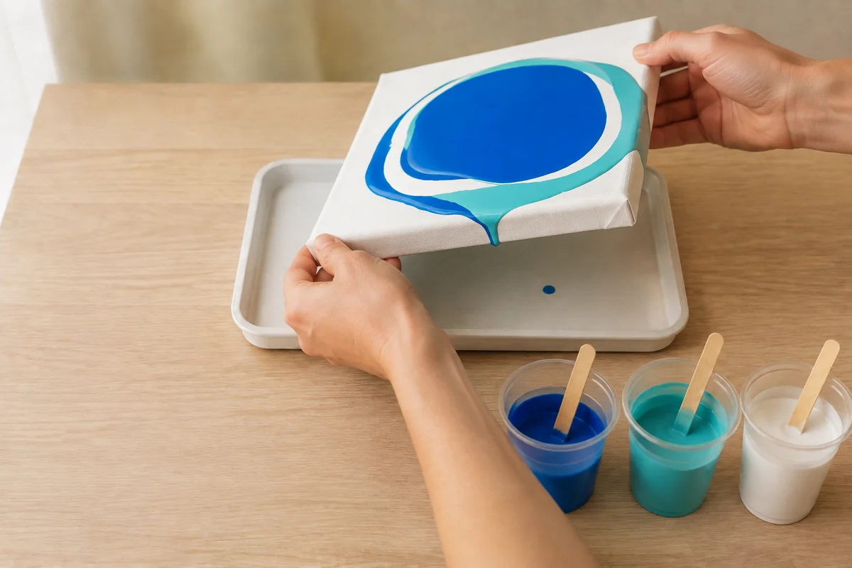 Étape 3 de pouring art enfant : retourner et soulever